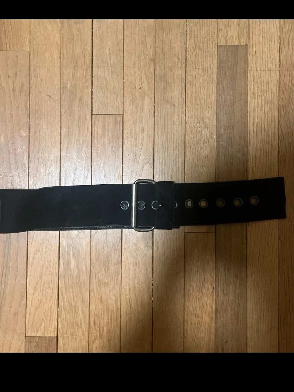 Leather Suede Grommet Belt Vintage 80’s Wide Buckle Punk Rock Womens Belt 40”